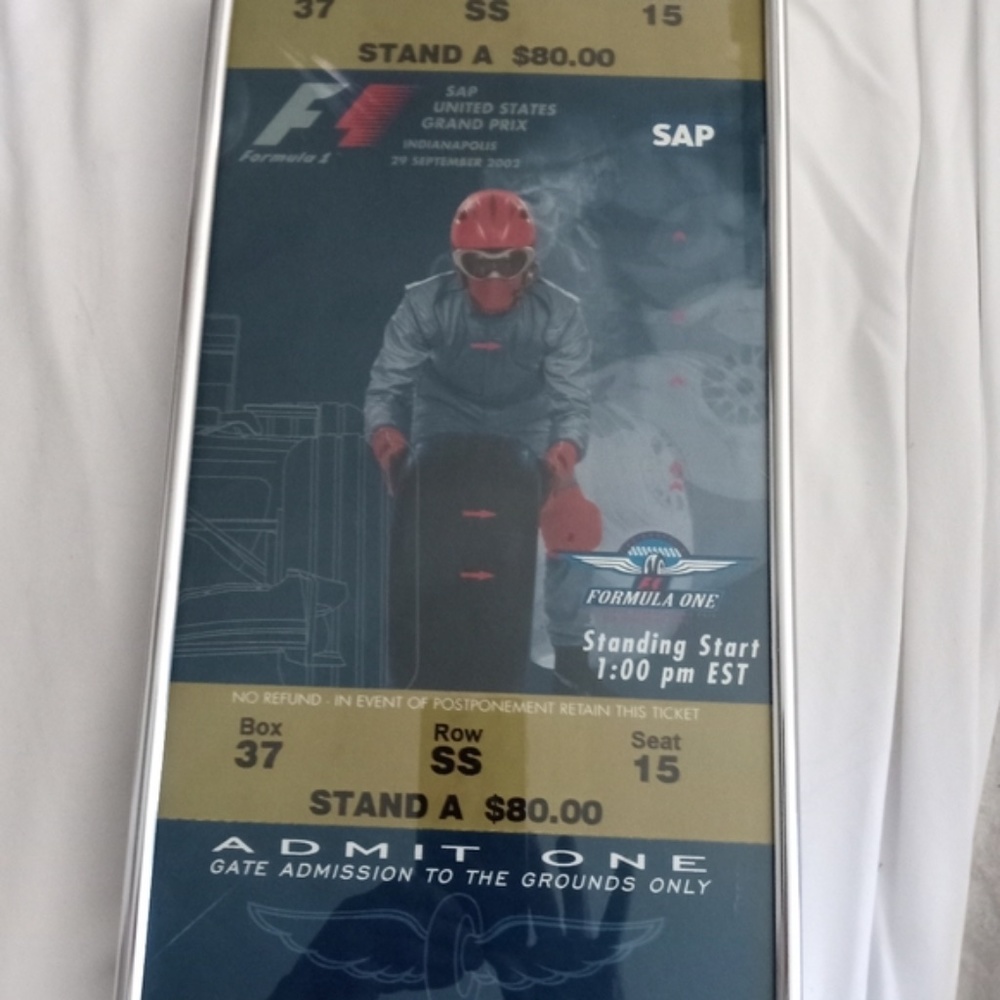 2002 SAP USA Formula One Grand Prix Admission Poster Framed Wall Decor